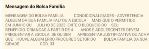 Exemplo de mansegem recebida pelos beneficiários.