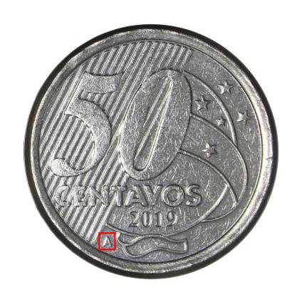 Moeda de 50 centavos com a letra ''A''