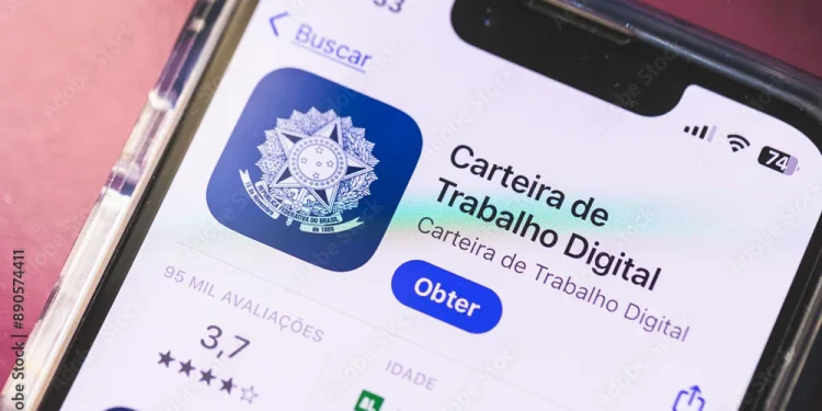 Ícone do aplicativo Carteira de Trabalho Digital disponível na loja de aplicativos, com o selo do Governo Federal.