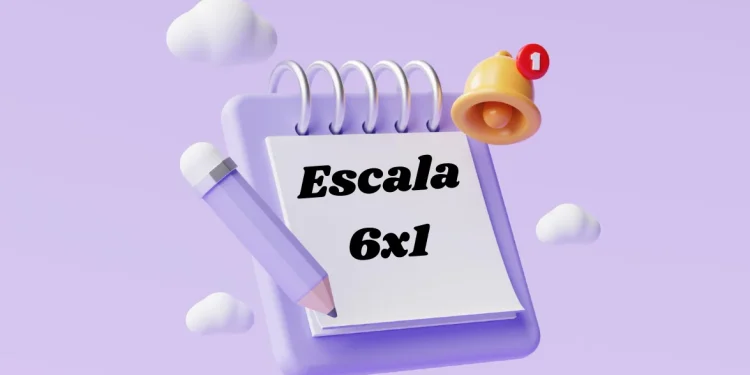 Imagem ilustrativa sobre a escala de trabalho 6x1 com foco na redução da jornada de trabalho, mostrando um bloco de notas com o título 'Escala 6x1'.