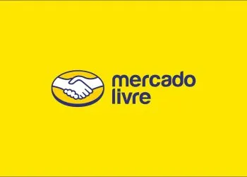 Logo do Mercado Livre com ícones de aperto de mãos e fundo amarelo, representando confiança e oportunidades.