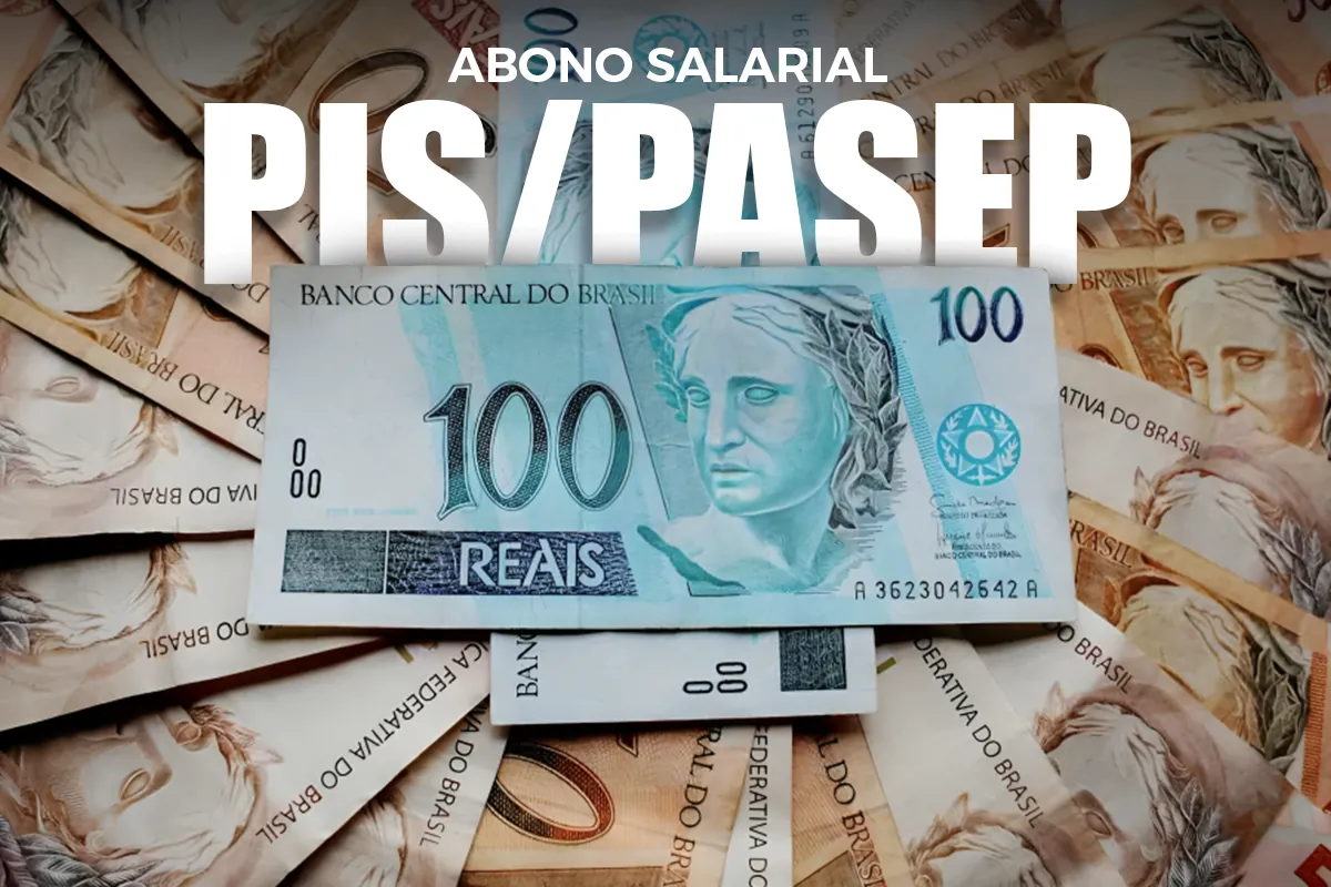 Cédulas de 100 reais com a palavra PIS/PASEP em destaque