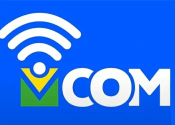 Logotipo do Ministério das Comunicações, com um ícone de sinal de Wi-Fi, simbolizando o investimento em conectividade para comunidades tradicionais e áreas rurais.