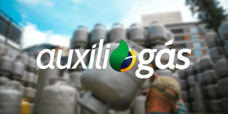 Imagem ilustrativa do programa Auxílio Gás, mostrando botijões de gás e uma pessoa em ação, com foco no suporte à distribuição de gás para a população.