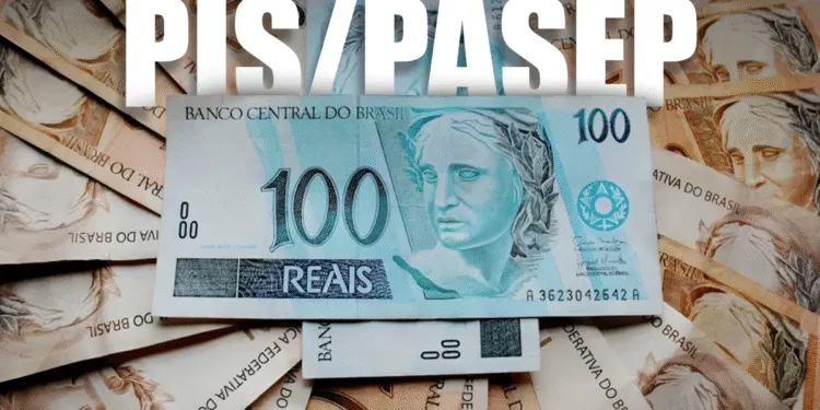 Imagem ilustrativa do abono salarial PIS/PASEP com cédulas de 100 reais em destaque.