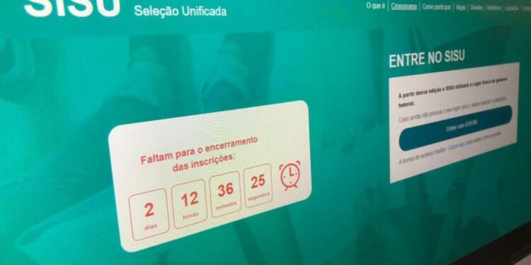 Tela do sistema Sisu com um contador regressivo para o encerramento das inscrições.