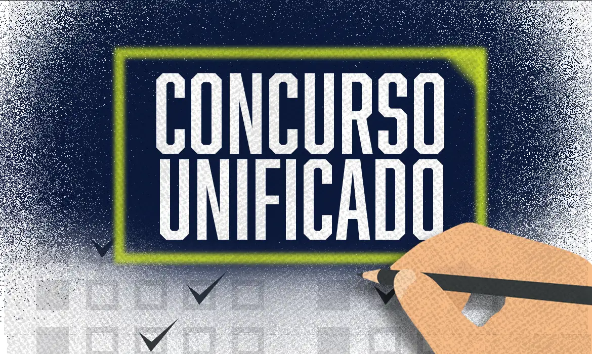 Requisitos e Regras para Nomeação no Concurso Unificado (CNU) Desenho estilizado de uma mão marcando caixas de seleção, com a frase "CONCURSO UNIFICADO" em destaque. Imagem representa a checagem e o cumprimento de requisitos para a nomeação no CNU.