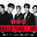 Sete integrantes do BTS em foto promocional preto e branco para a turnê Arirang World Tour
